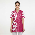 Breast Cancer Awareness Maori Scrub Top Koru Kowhaiwhai - Aussie Hoodie