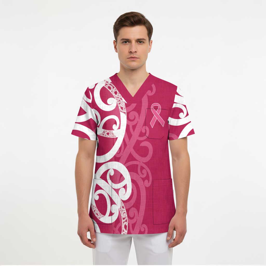 Breast Cancer Awareness Maori Scrub Top Koru Kowhaiwhai - Aussie Hoodie