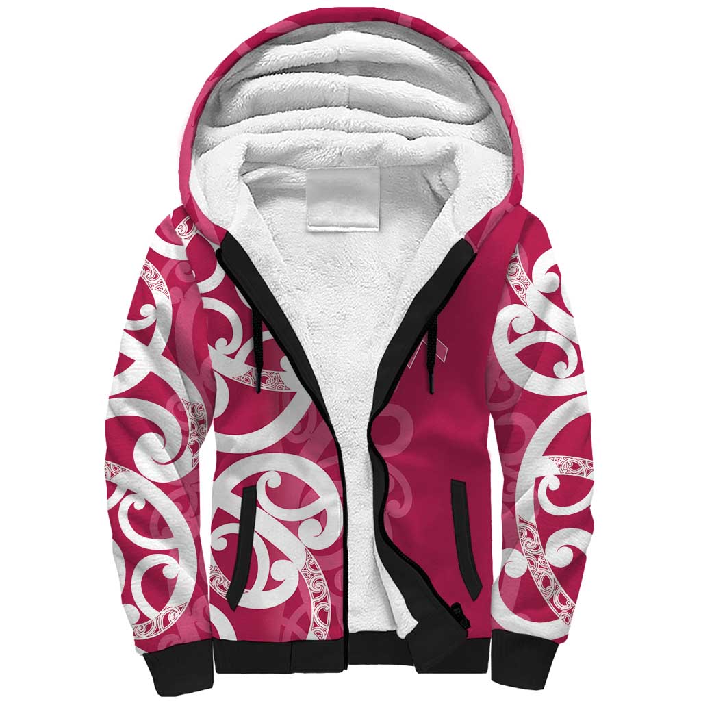 Breast Cancer Awareness Maori Sherpa Hoodie Koru Kowhaiwhai - Aussie Hoodie