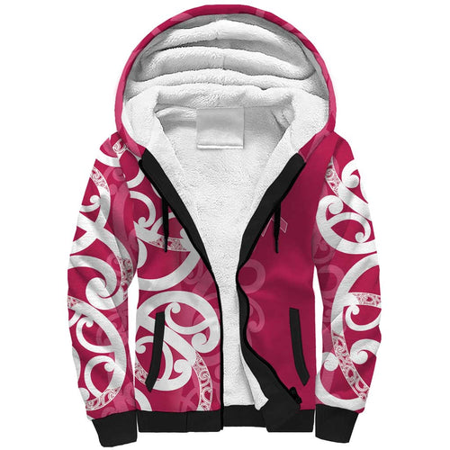 Breast Cancer Awareness Maori Sherpa Hoodie Koru Kowhaiwhai - Aussie Hoodie