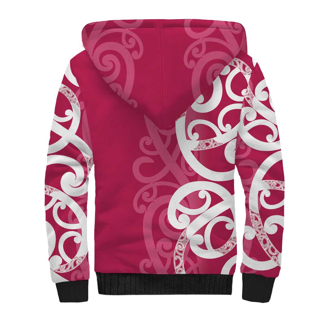 Breast Cancer Awareness Maori Sherpa Hoodie Koru Kowhaiwhai - Aussie Hoodie