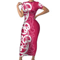 Breast Cancer Awareness Maori Short Sleeve Bodycon Dress Koru Kowhaiwhai - Aussie Hoodie