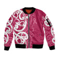 Breast Cancer Awareness Maori Sleeve Zip Bomber Jacket Koru Kowhaiwhai - Aussie Hoodie
