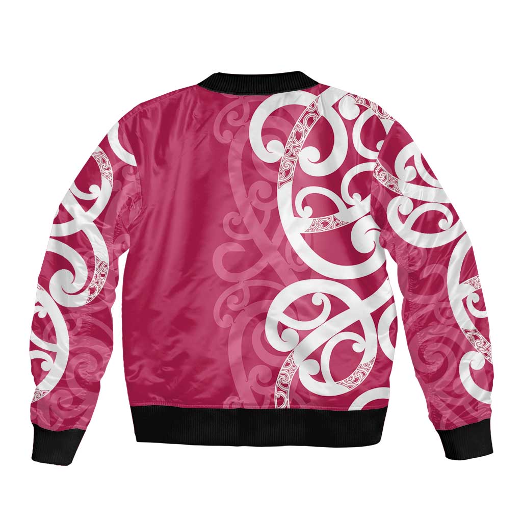 Breast Cancer Awareness Maori Sleeve Zip Bomber Jacket Koru Kowhaiwhai - Aussie Hoodie