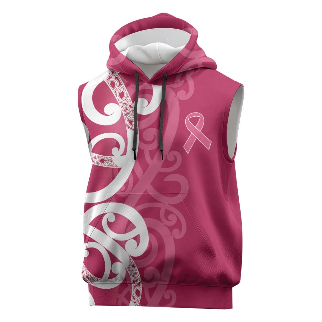 Breast Cancer Awareness Maori Sleeveless Hoodie Koru Kowhaiwhai - Aussie Hoodie