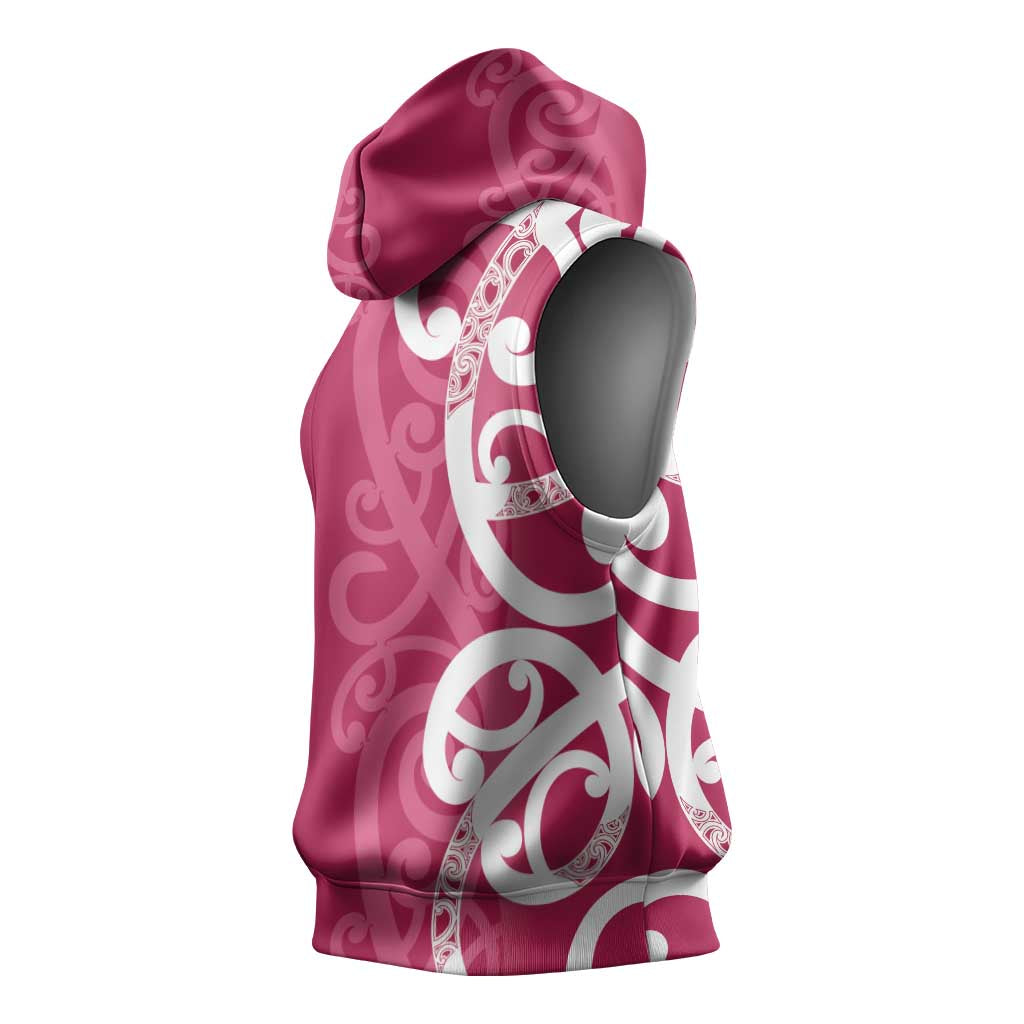 Breast Cancer Awareness Maori Sleeveless Hoodie Koru Kowhaiwhai - Aussie Hoodie