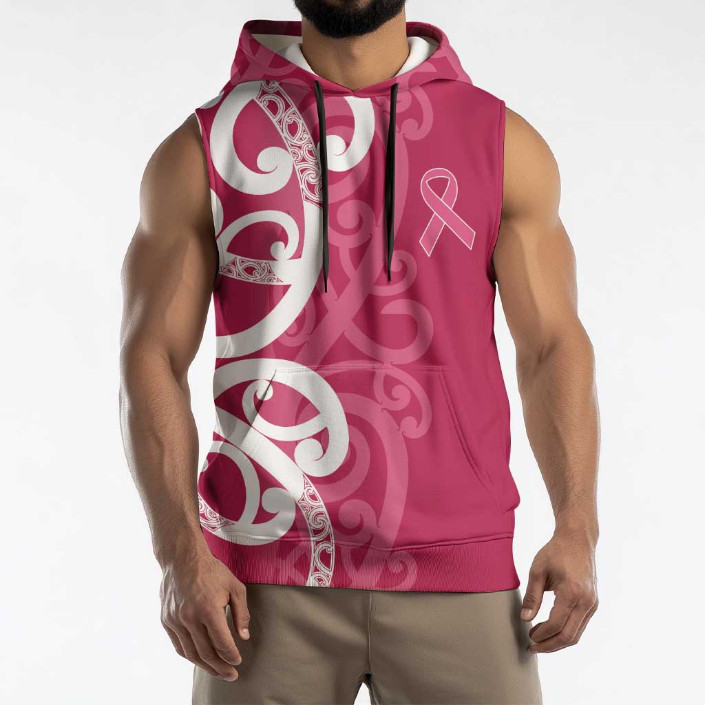 Breast Cancer Awareness Maori Sleeveless Hoodie Koru Kowhaiwhai - Aussie Hoodie