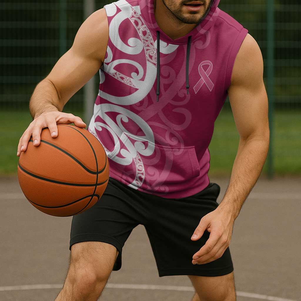 Breast Cancer Awareness Maori Sleeveless Hoodie Koru Kowhaiwhai - Aussie Hoodie