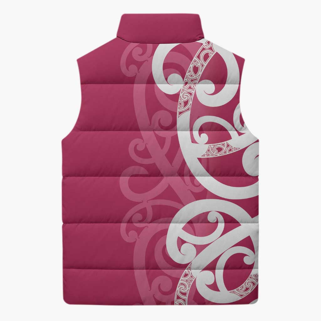 Breast Cancer Awareness Maori Sleeveless Puffer Jacket Koru Kowhaiwhai - Aussie Hoodie