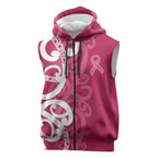 Breast Cancer Awareness Maori Sleeveless Zip Hoodie Koru Kowhaiwhai LT7