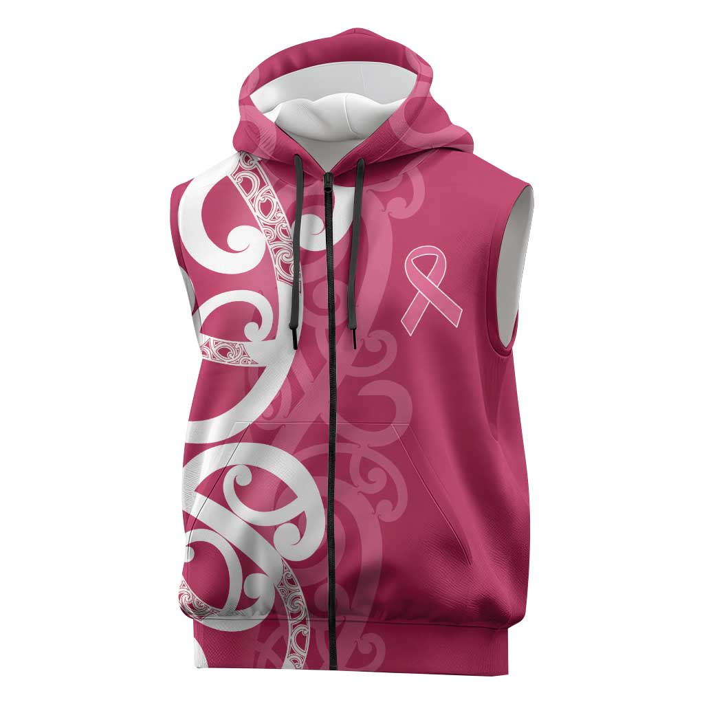 Breast Cancer Awareness Maori Sleeveless Zip Hoodie Koru Kowhaiwhai LT7
