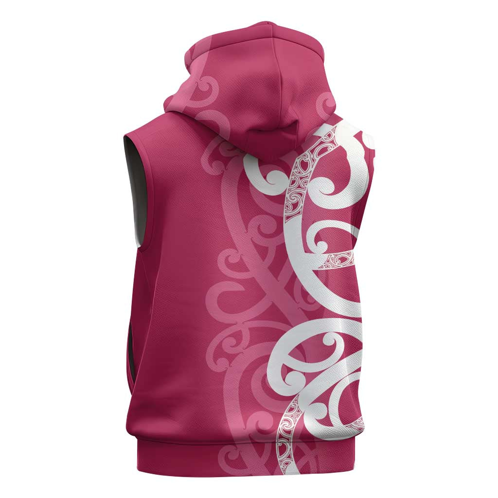 Breast Cancer Awareness Maori Sleeveless Zip Hoodie Koru Kowhaiwhai LT7