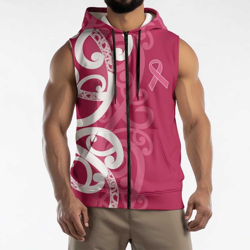 Breast Cancer Awareness Maori Sleeveless Zip Hoodie Koru Kowhaiwhai LT7