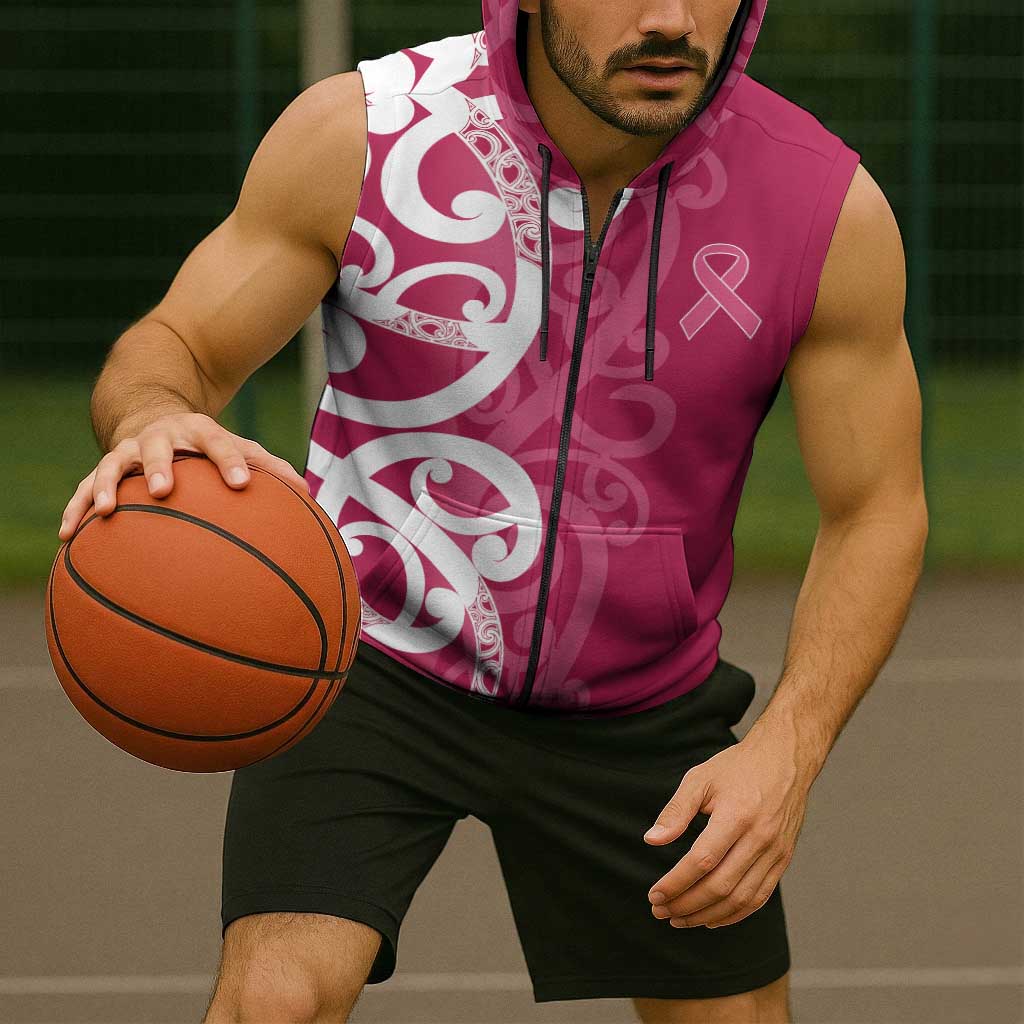 Breast Cancer Awareness Maori Sleeveless Zip Hoodie Koru Kowhaiwhai LT7