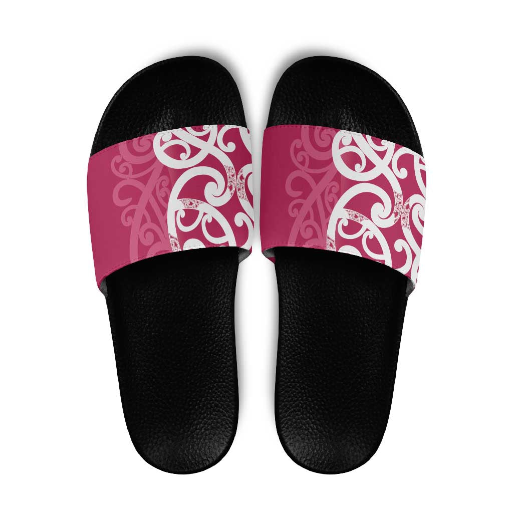 Breast Cancer Awareness Maori Slide Sandals Koru Kowhaiwhai - Aussie Hoodie