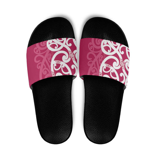 Breast Cancer Awareness Maori Slide Sandals Koru Kowhaiwhai - Aussie Hoodie