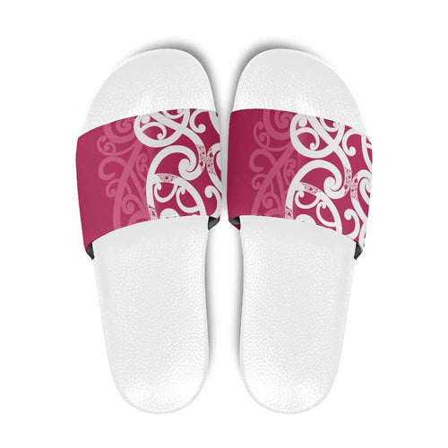 Breast Cancer Awareness Maori Slide Sandals Koru Kowhaiwhai - Aussie Hoodie