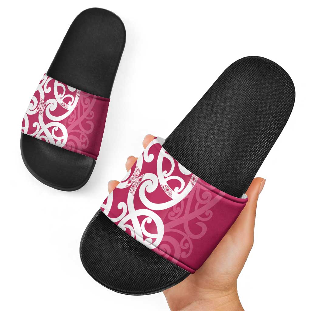 Breast Cancer Awareness Maori Slide Sandals Koru Kowhaiwhai - Aussie Hoodie