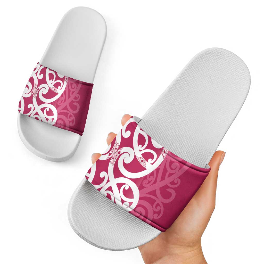 Breast Cancer Awareness Maori Slide Sandals Koru Kowhaiwhai - Aussie Hoodie