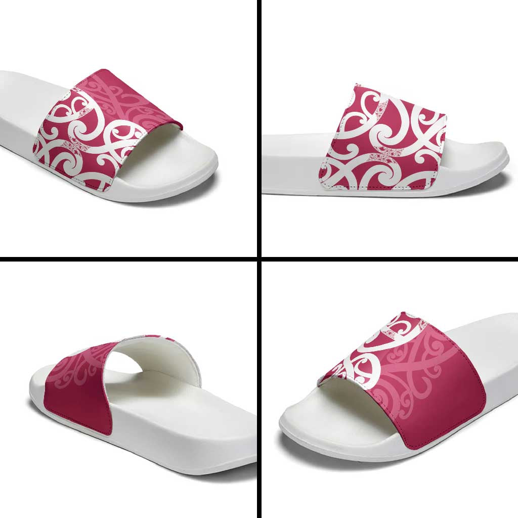 Breast Cancer Awareness Maori Slide Sandals Koru Kowhaiwhai - Aussie Hoodie