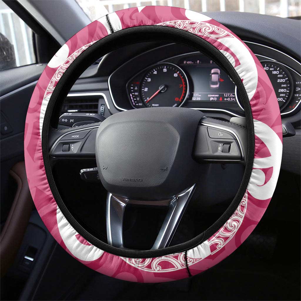 Breast Cancer Awareness Maori Steering Wheel Cover Koru Kowhaiwhai - Aussie Hoodie