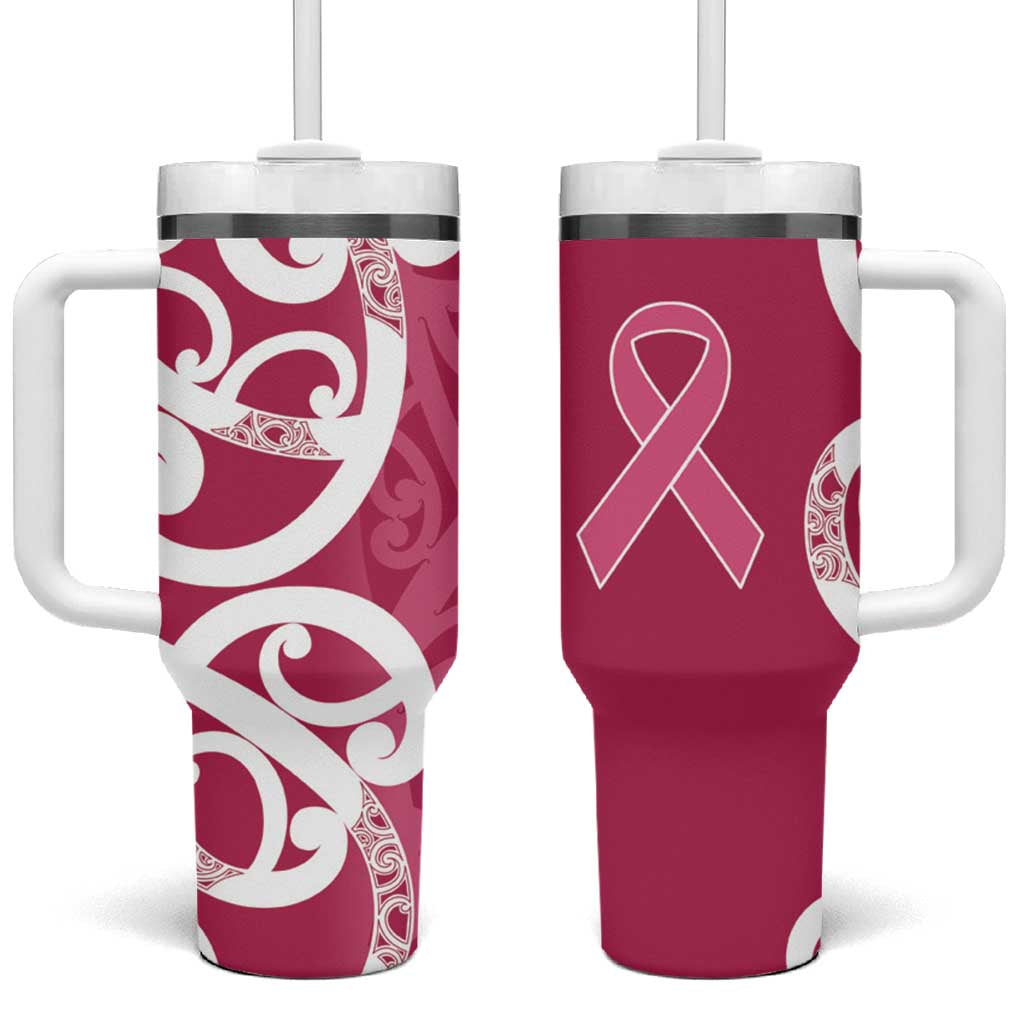 Breast Cancer Awareness Maori Tumbler With Handle Koru Kowhaiwhai - Aussie Hoodie