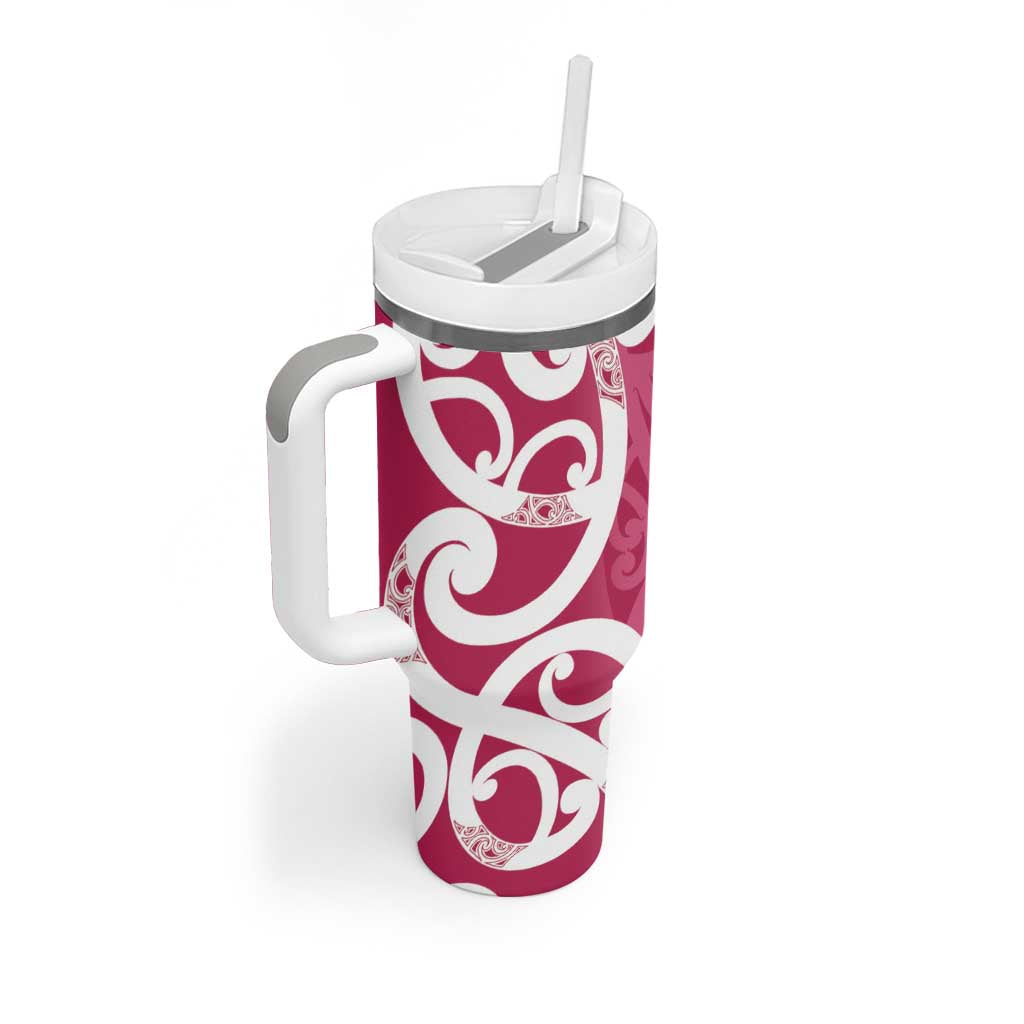 Breast Cancer Awareness Maori Tumbler With Handle Koru Kowhaiwhai - Aussie Hoodie