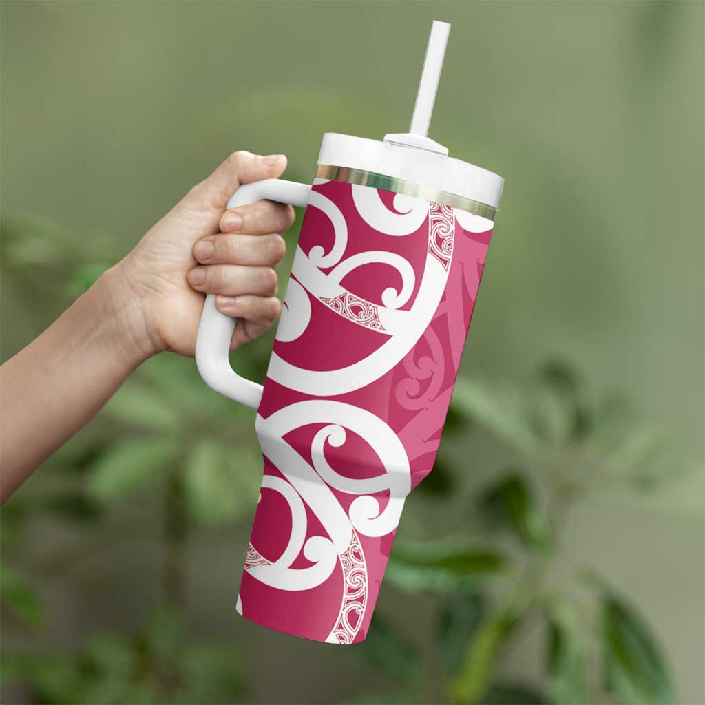 Breast Cancer Awareness Maori Tumbler With Handle Koru Kowhaiwhai - Aussie Hoodie