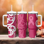 Breast Cancer Awareness Maori Tumbler With Handle Koru Kowhaiwhai - Aussie Hoodie