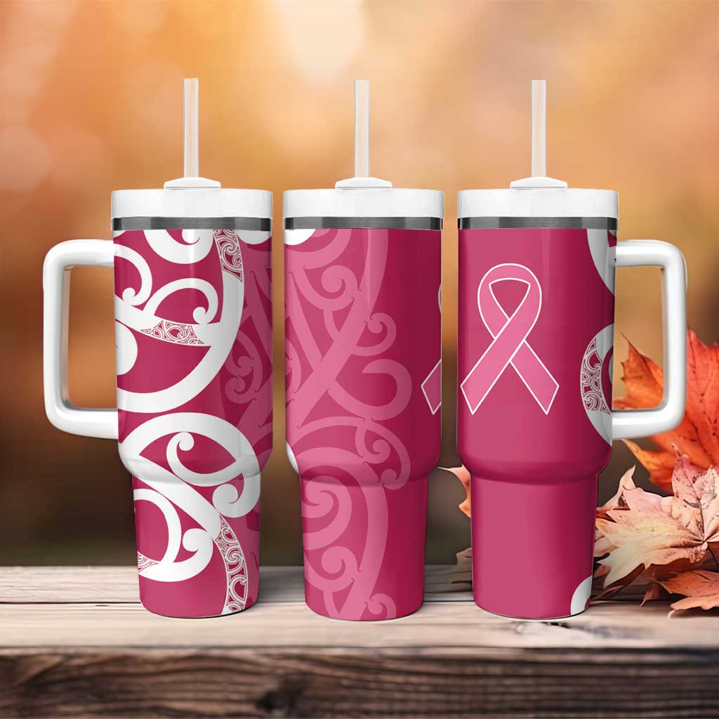 Breast Cancer Awareness Maori Tumbler With Handle Koru Kowhaiwhai - Aussie Hoodie