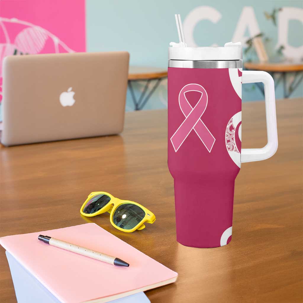 Breast Cancer Awareness Maori Tumbler With Handle Koru Kowhaiwhai - Aussie Hoodie