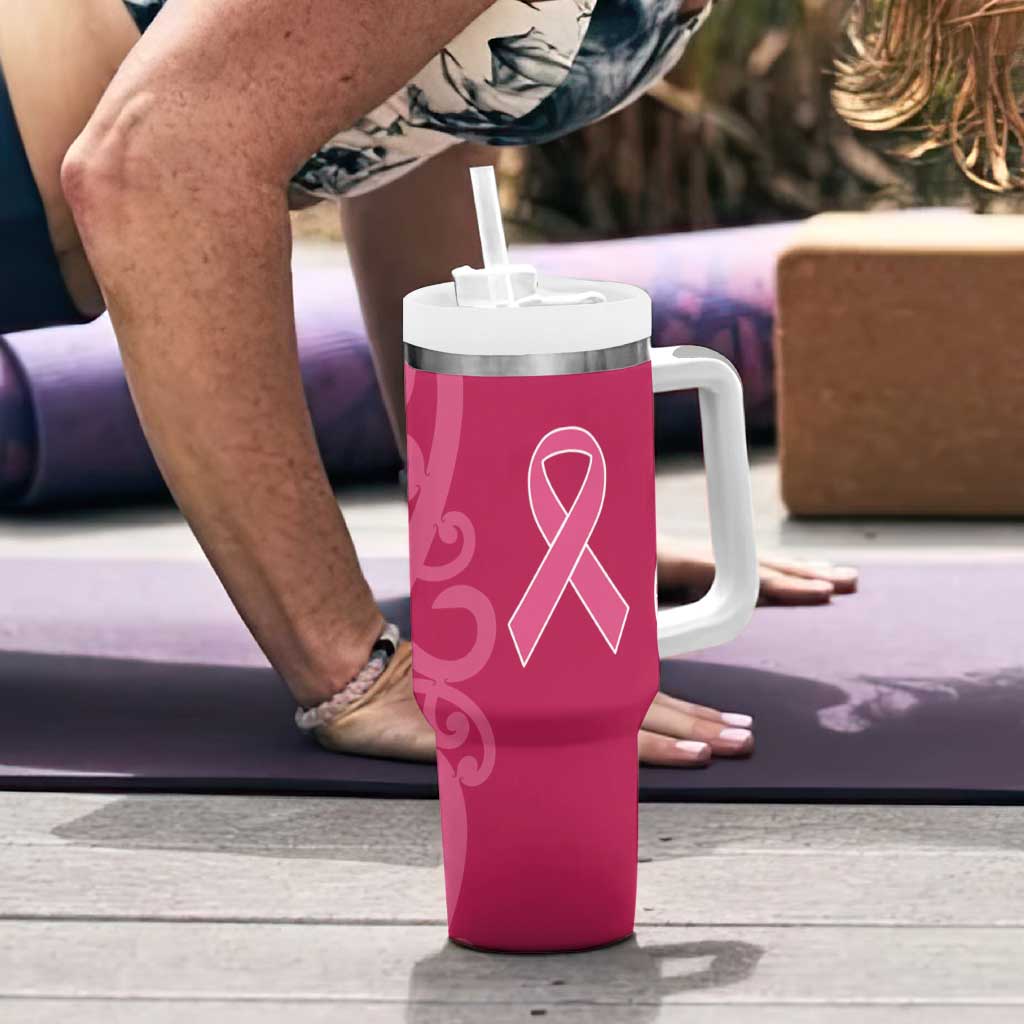 Breast Cancer Awareness Maori Tumbler With Handle Koru Kowhaiwhai - Aussie Hoodie