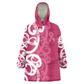 Breast Cancer Awareness Maori Wearable Blanket Hoodie Koru Kowhaiwhai - Aussie Hoodie