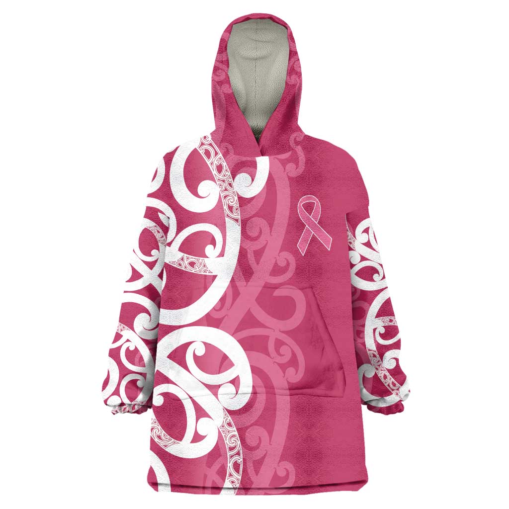 Breast Cancer Awareness Maori Wearable Blanket Hoodie Koru Kowhaiwhai - Aussie Hoodie