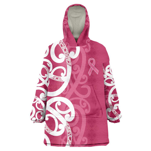 Breast Cancer Awareness Maori Wearable Blanket Hoodie Koru Kowhaiwhai - Aussie Hoodie
