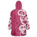 Breast Cancer Awareness Maori Wearable Blanket Hoodie Koru Kowhaiwhai - Aussie Hoodie