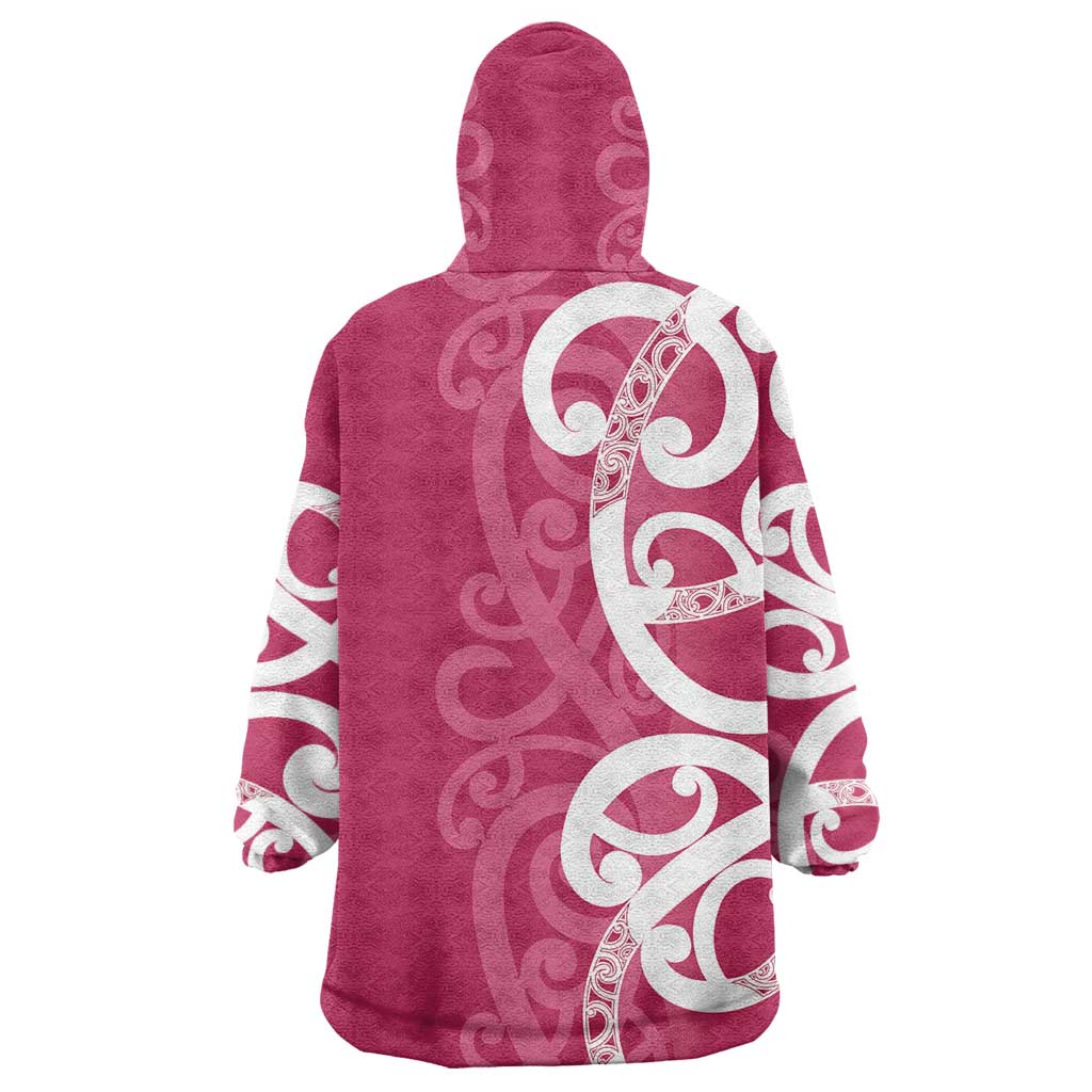 Breast Cancer Awareness Maori Wearable Blanket Hoodie Koru Kowhaiwhai - Aussie Hoodie