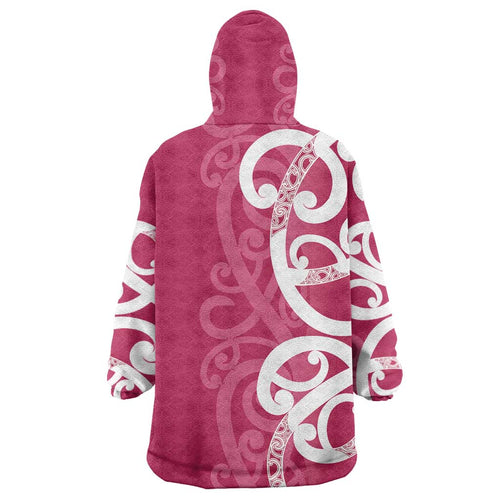 Breast Cancer Awareness Maori Wearable Blanket Hoodie Koru Kowhaiwhai - Aussie Hoodie