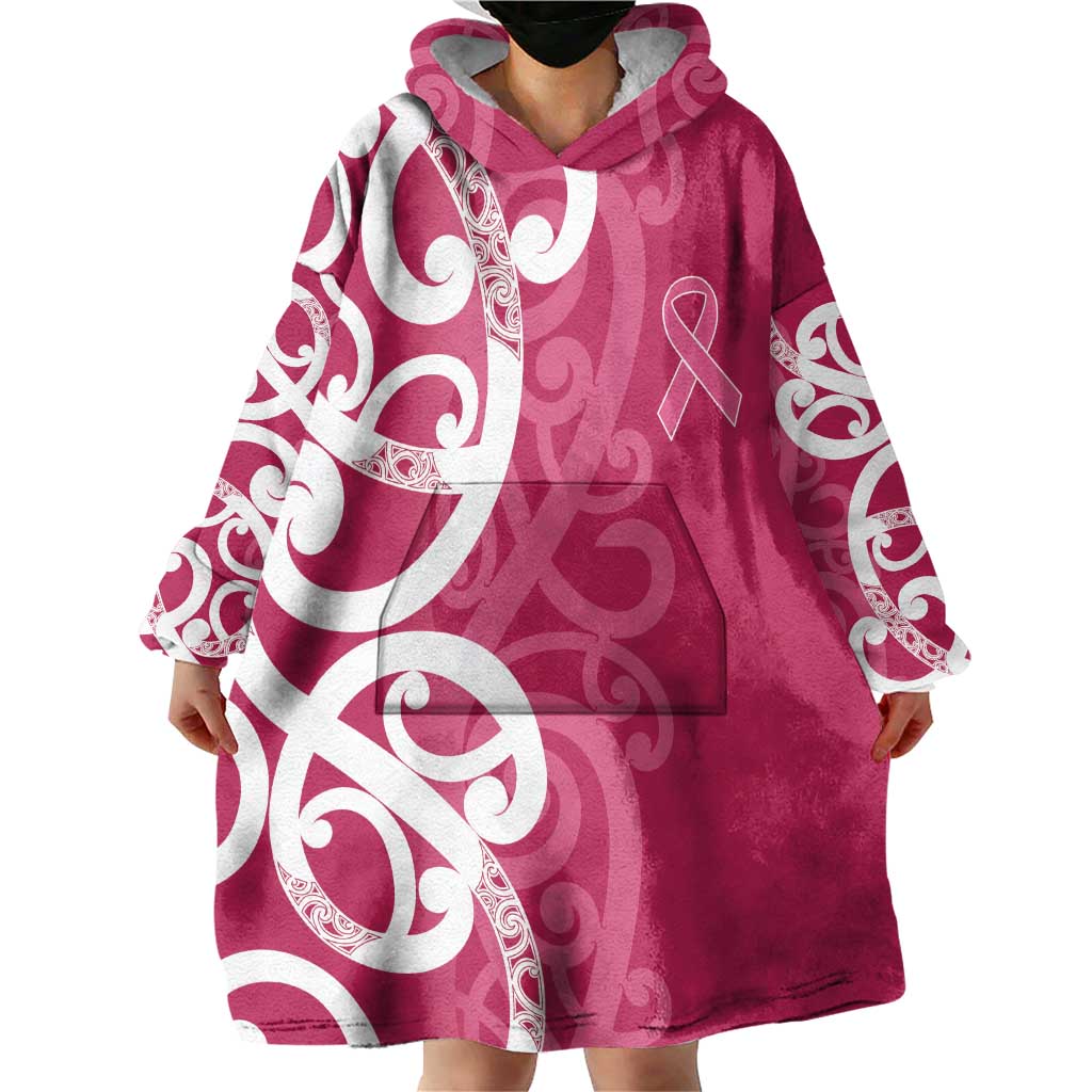 Breast Cancer Awareness Maori Wearable Blanket Hoodie Koru Kowhaiwhai - Aussie Hoodie