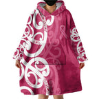Breast Cancer Awareness Maori Wearable Blanket Hoodie Koru Kowhaiwhai - Aussie Hoodie
