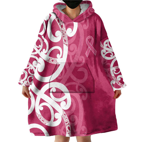 Breast Cancer Awareness Maori Wearable Blanket Hoodie Koru Kowhaiwhai - Aussie Hoodie