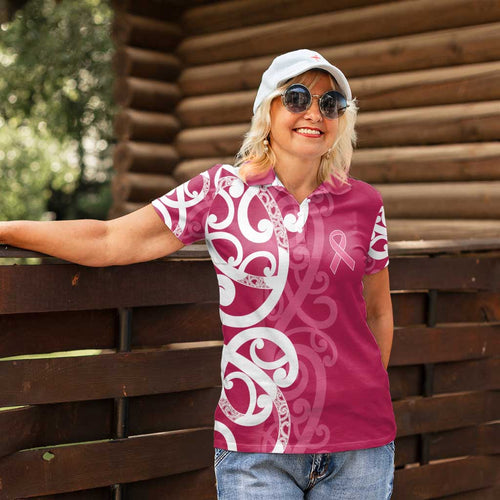 Breast Cancer Awareness Maori Women Polo Shirt Koru Kowhaiwhai - Aussie Hoodie