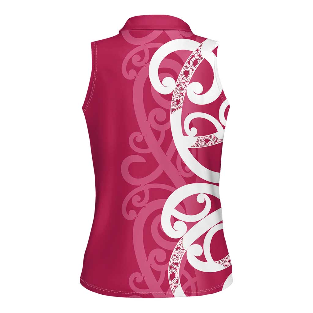 Breast Cancer Awareness Maori Women Sleeveless Polo Shirt Koru Kowhaiwhai - Aussie Hoodie