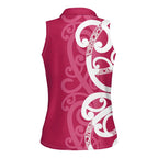 Breast Cancer Awareness Maori Women Sleeveless Polo Shirt Koru Kowhaiwhai - Aussie Hoodie