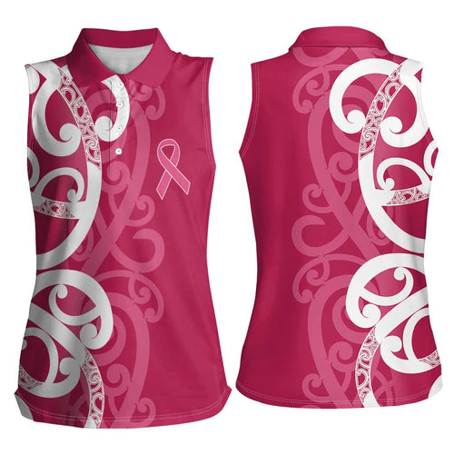 Breast Cancer Awareness Maori Women Sleeveless Polo Shirt Koru Kowhaiwhai - Aussie Hoodie