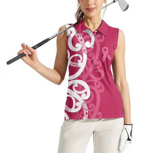 Breast Cancer Awareness Maori Women Sleeveless Polo Shirt Koru Kowhaiwhai - Aussie Hoodie