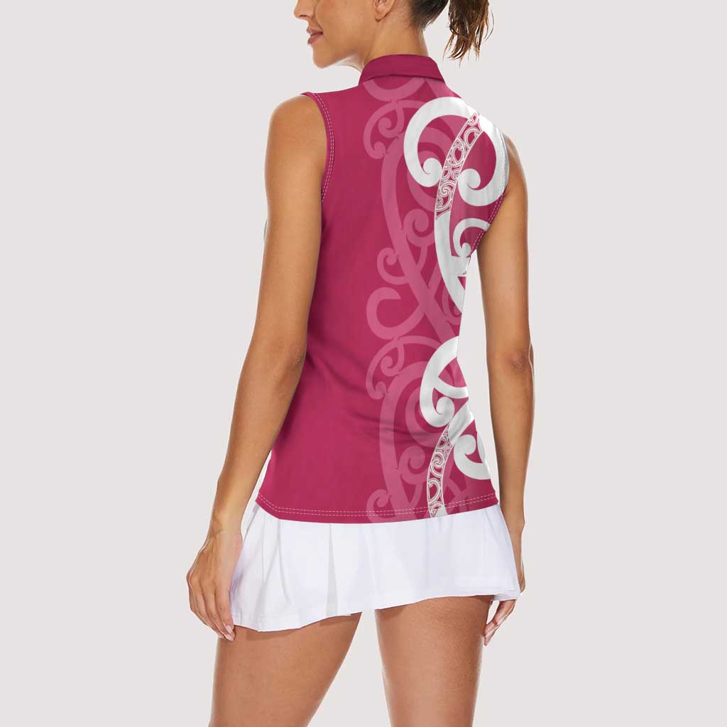 Breast Cancer Awareness Maori Women Sleeveless Polo Shirt Koru Kowhaiwhai - Aussie Hoodie