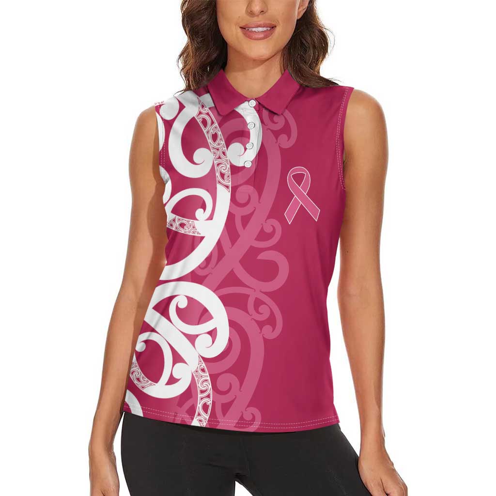 Breast Cancer Awareness Maori Women Sleeveless Polo Shirt Koru Kowhaiwhai - Aussie Hoodie