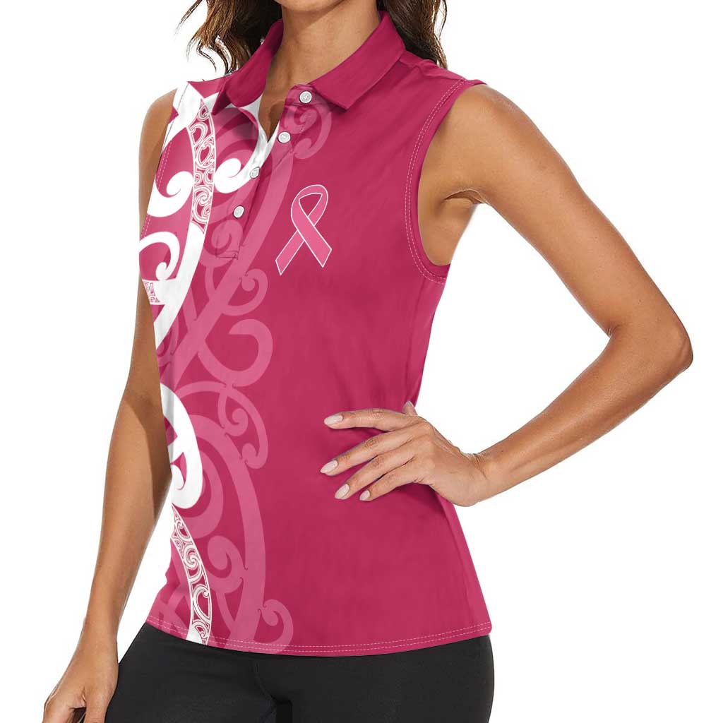 Breast Cancer Awareness Maori Women Sleeveless Polo Shirt Koru Kowhaiwhai - Aussie Hoodie