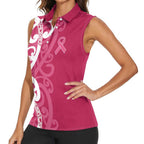 Breast Cancer Awareness Maori Women Sleeveless Polo Shirt Koru Kowhaiwhai - Aussie Hoodie